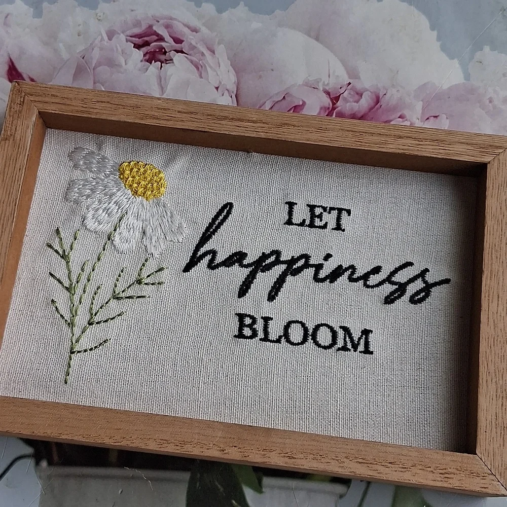 Let Happiness Bloom Framed Spring Wall Sign Farmhouse Floral Decor
